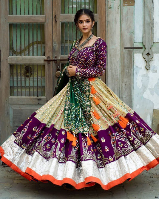 Fancy Digital Print Muslin Cotton Real Mirror Work Navaratri Lehenga Choli