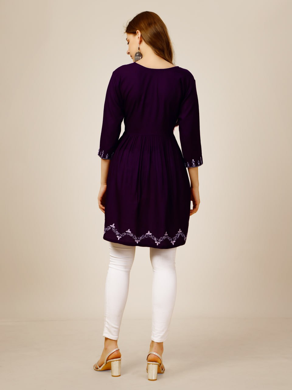 Purple Color Rayon with Embroidery and Sequence Work Kurti