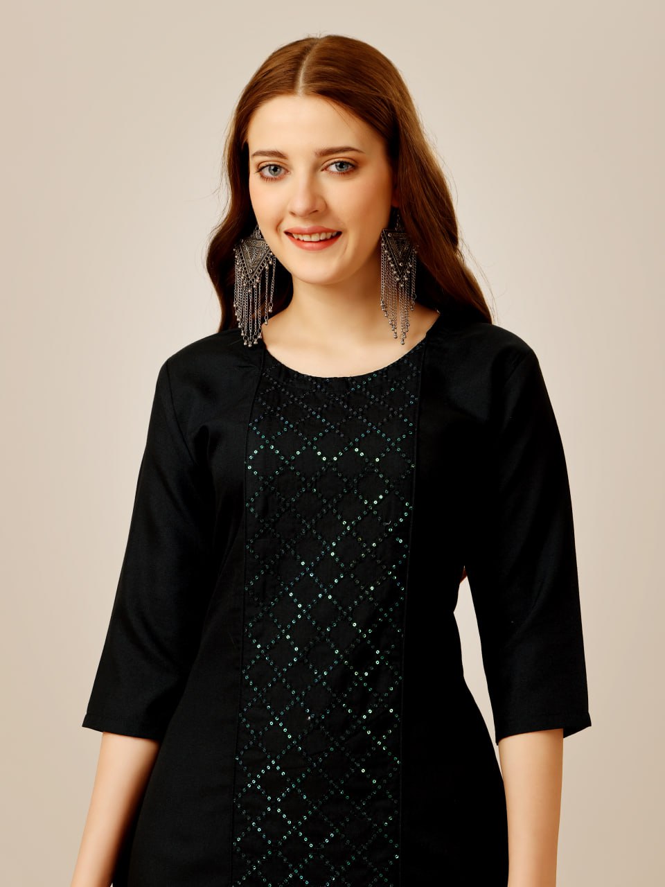 Black Color Cotton Magic Slub with Embroidery & Sequence Work Kurti and Pant