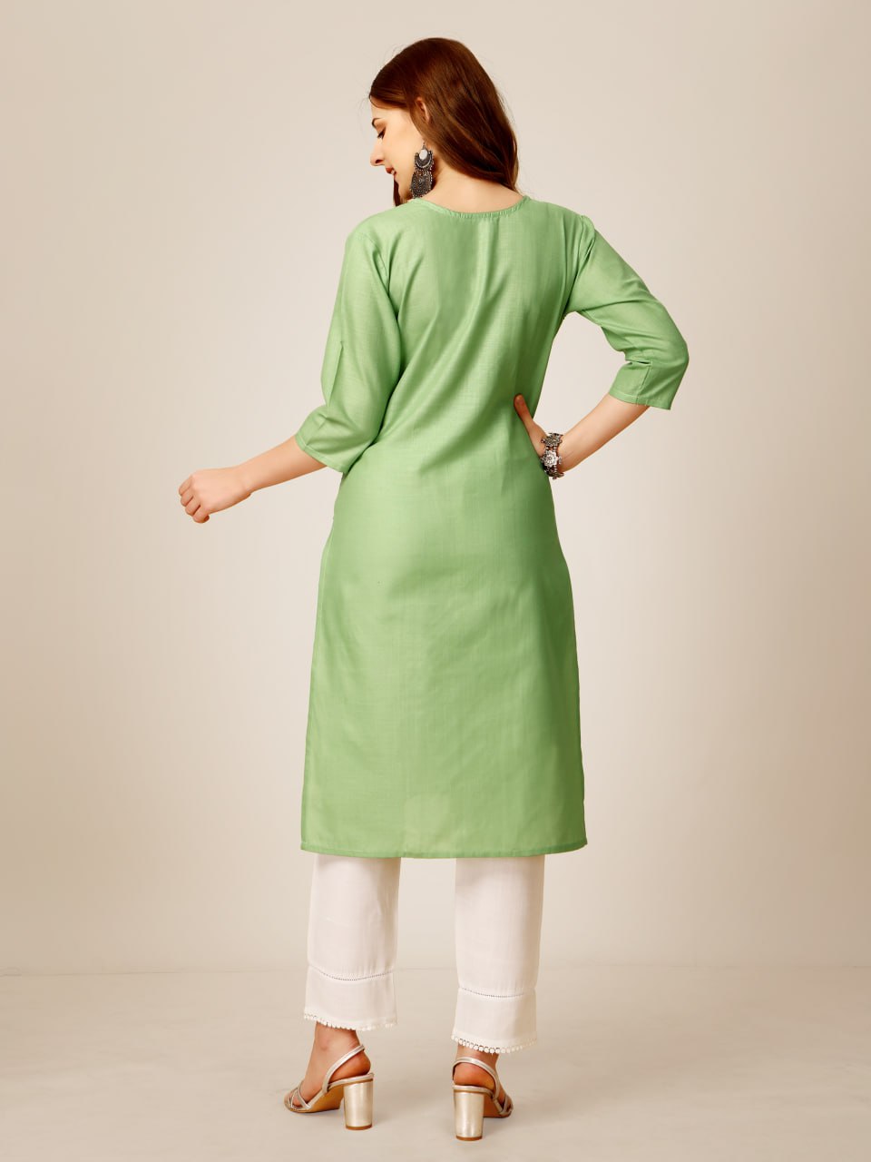Lime Color Cotton Magic Slub with Embroidery & Sequence Work Kurti and Pant