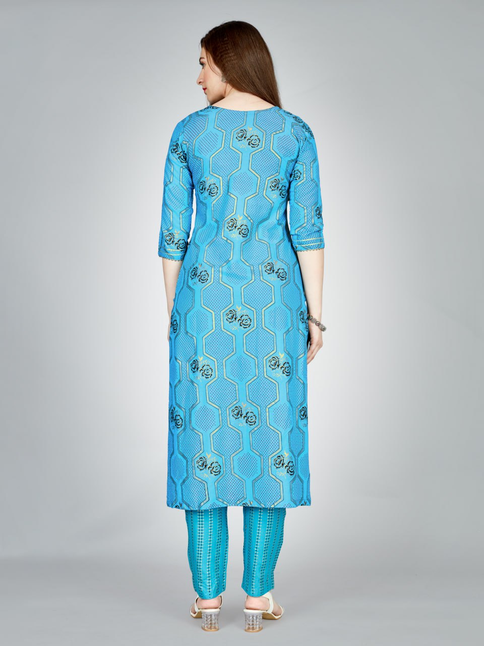 Sky Blue Color Heavy Rayon 14 Kgs With Embroidery Work Kurti and Pant