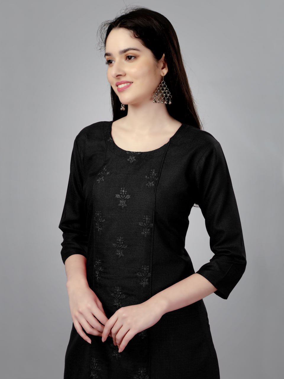 Black Color Fully Stiched Casual Embroidery Kurti