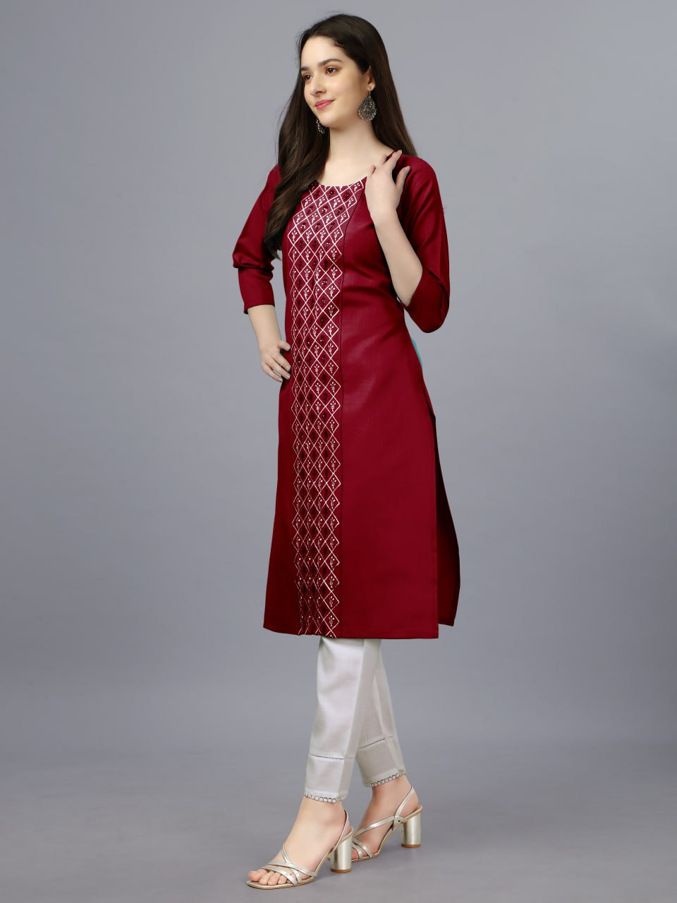 Maroon Color Fully Stiched Casual Embroidery Kurti