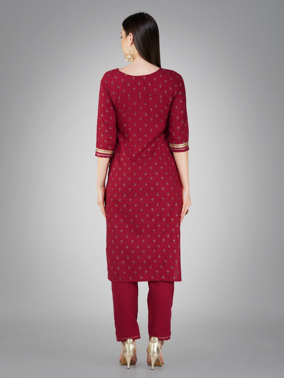 Maroon Color Cotton Magic Slub with Embroidery & Sequence Work Pant Kurti Pant Dupatta