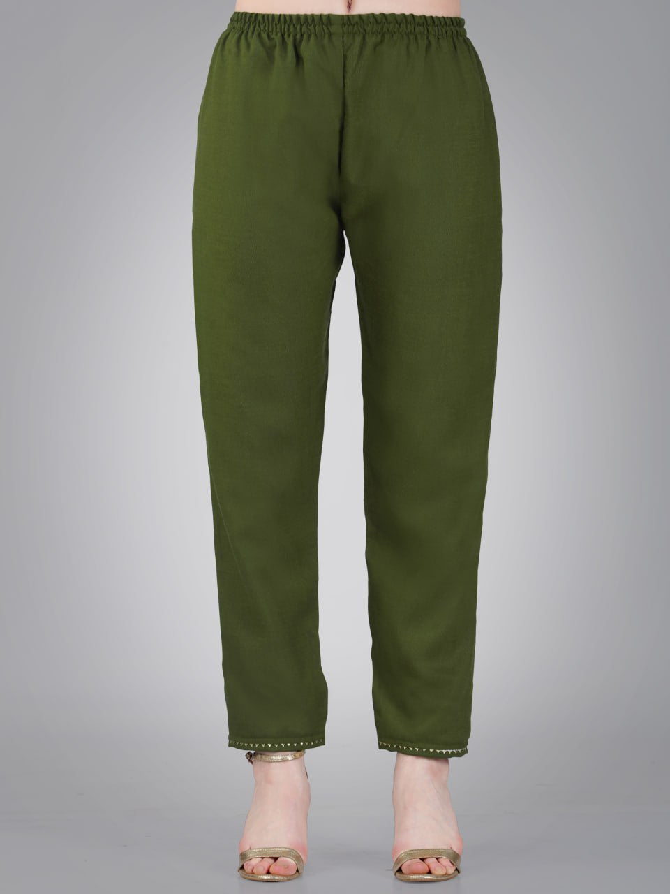 Mehendi Color Cotton Magic Slub with Embroidery & Sequence Work Pant Kurti Pant Dupatta