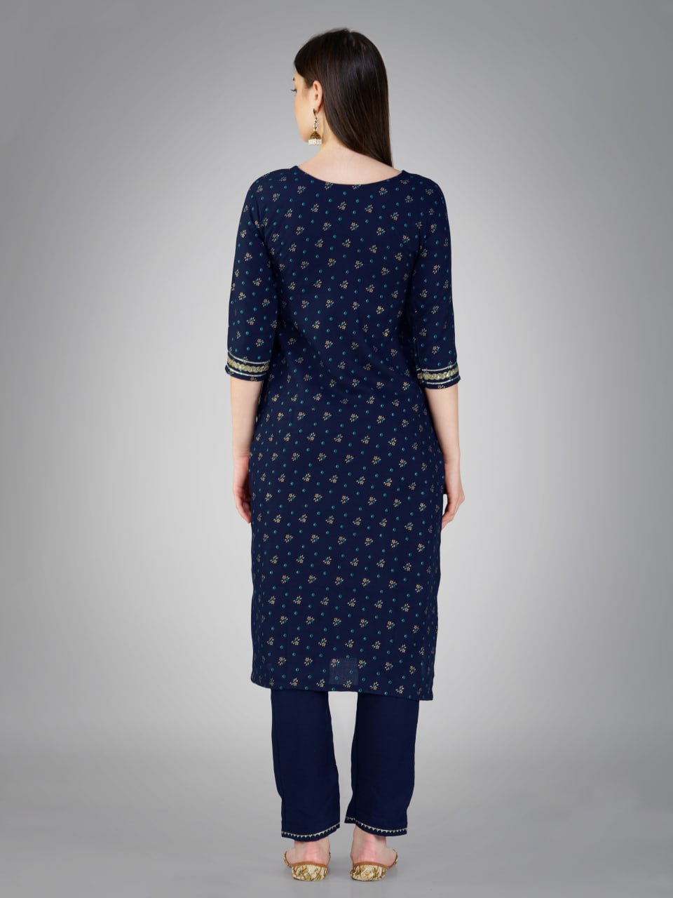 Navy Blue Color Cotton Magic Slub with Embroidery & Sequence Work Pant Kurti Pant Dupatta