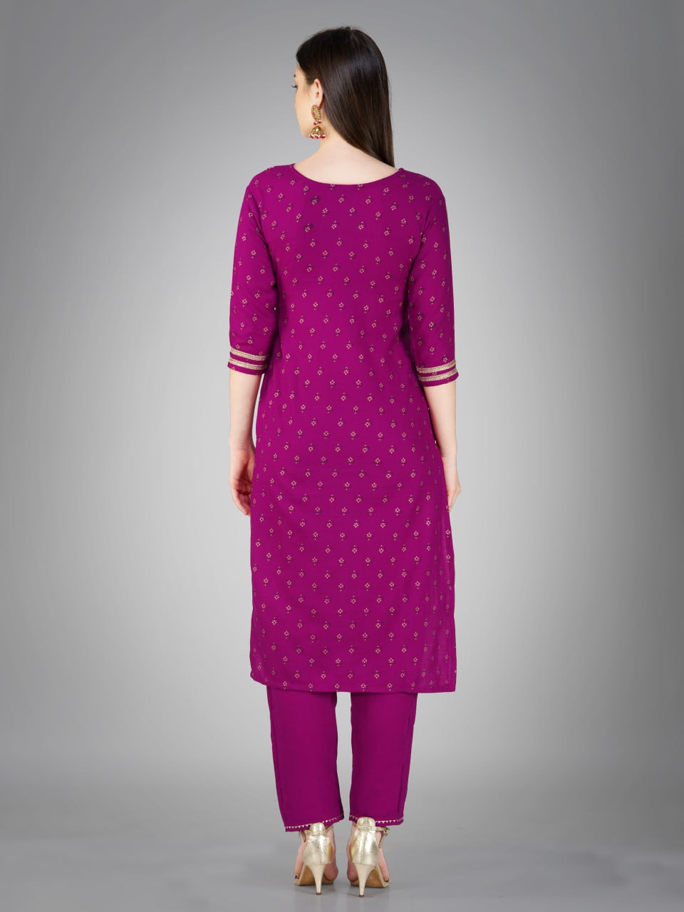 Purple Color Cotton Magic Slub with Embroidery & Sequence Work Pant Kurti Pant Dupatta