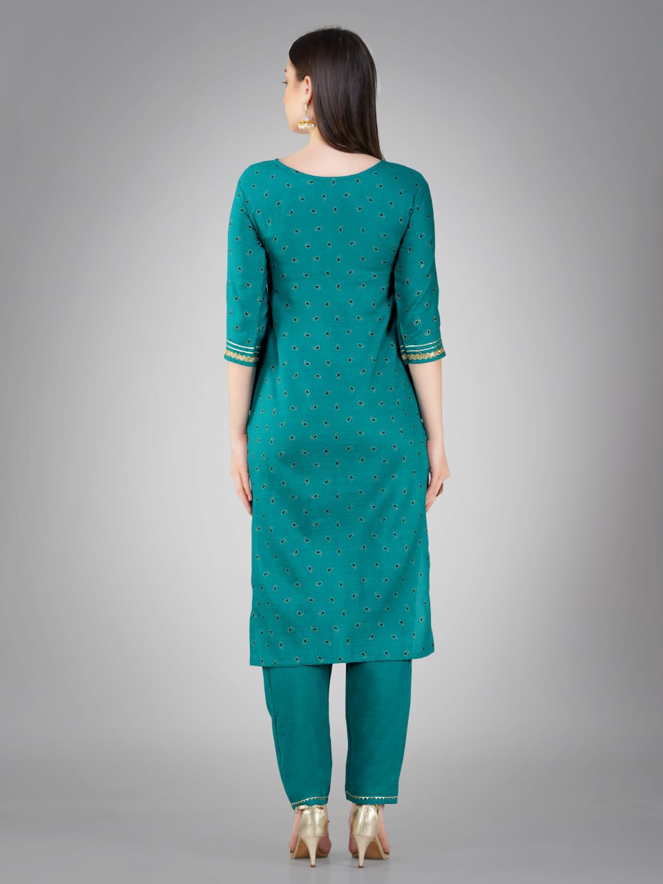 Rama Color Cotton Magic Slub with Embroidery & Sequence Work Pant Kurti Pant Dupatta