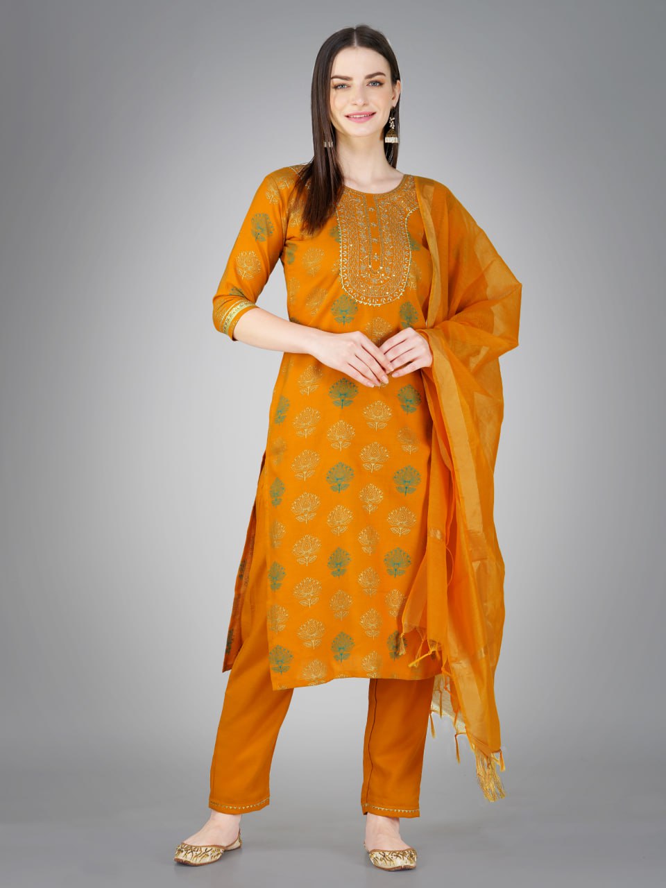 Yellow Color Cotton Magic Slub with Embroidery & Sequence Work Pant Kurti Pant Dupatta