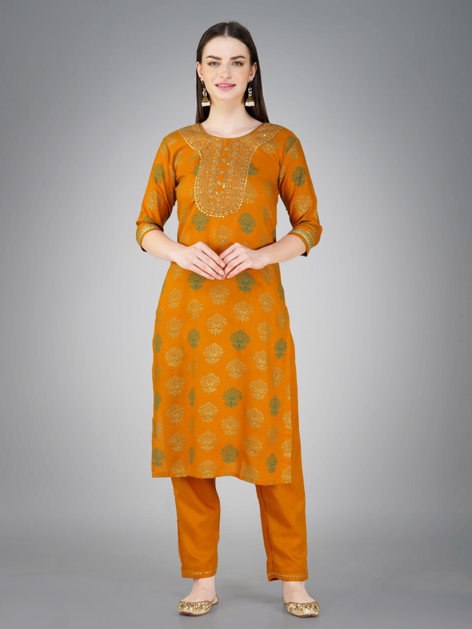 Yellow Color Cotton Magic Slub with Embroidery & Sequence Work Pant Kurti Pant Dupatta