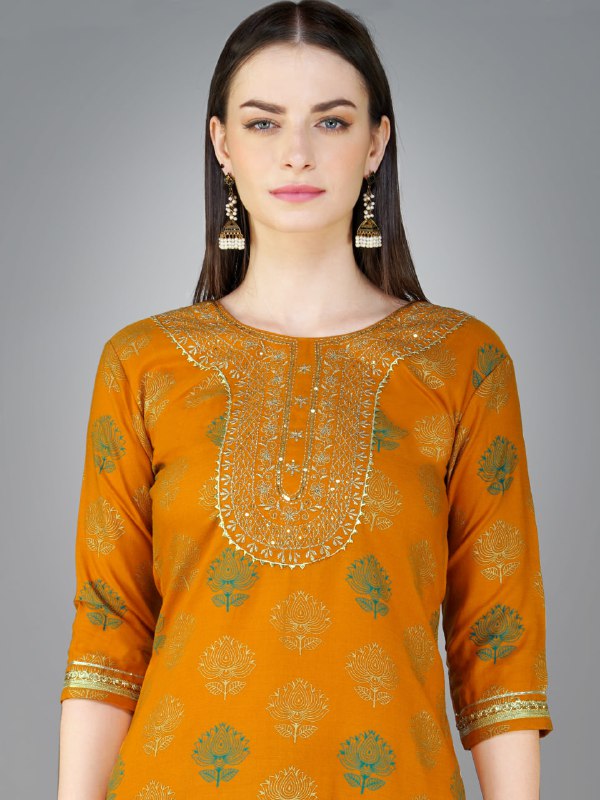 Yellow Color Cotton Magic Slub with Embroidery & Sequence Work Pant Kurti Pant Dupatta