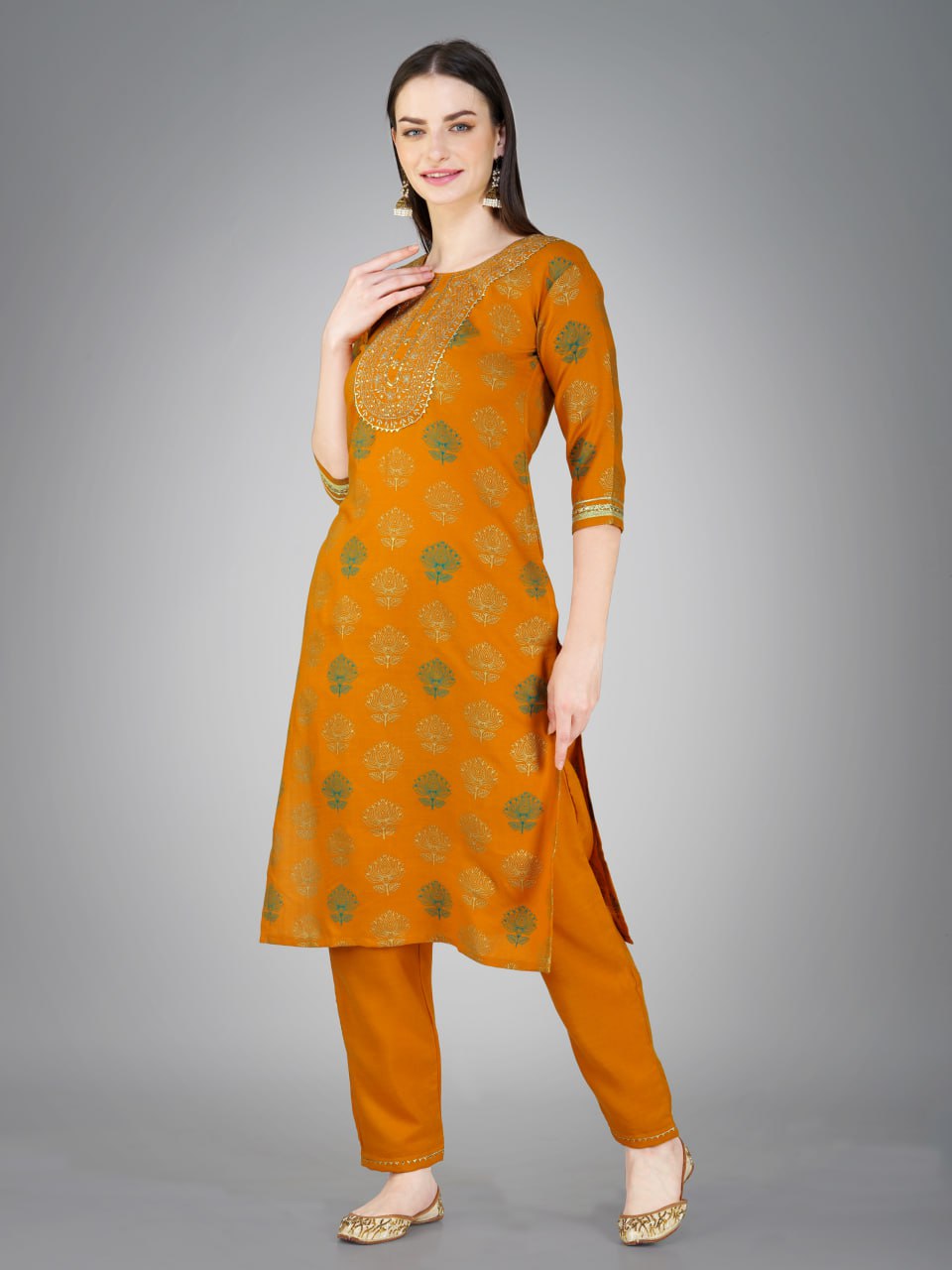 Yellow Color Cotton Magic Slub with Embroidery & Sequence Work Pant Kurti Pant Dupatta