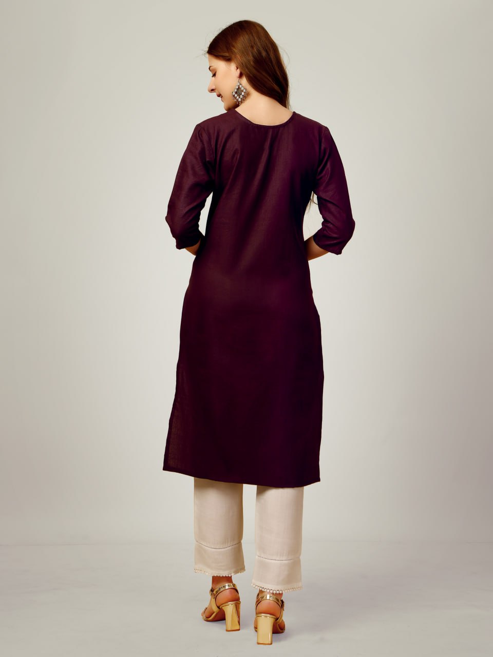 Dark Purple Color Cotton Blend with Embroidery and Sequence Work Pant Kurti Pant Dupatta