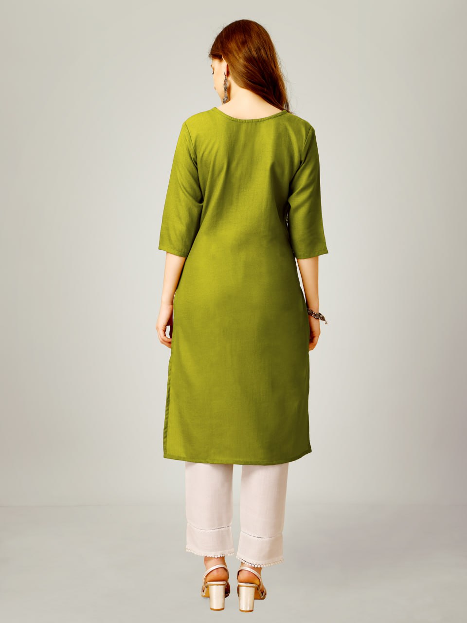 Parrot Color Cotton Blend with Embroidery & Sequence Work Pant - Kurti Pant Dupatta
