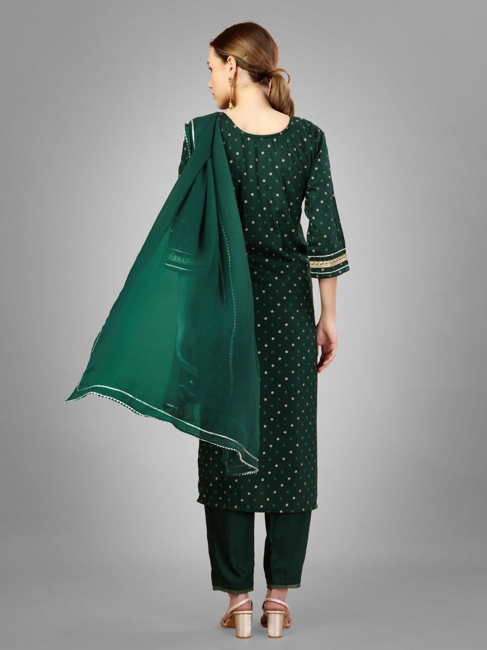 Dark Green Color Silk Blend with Embroidery and Sequence Work Pant - Kurti Pant Dupatta