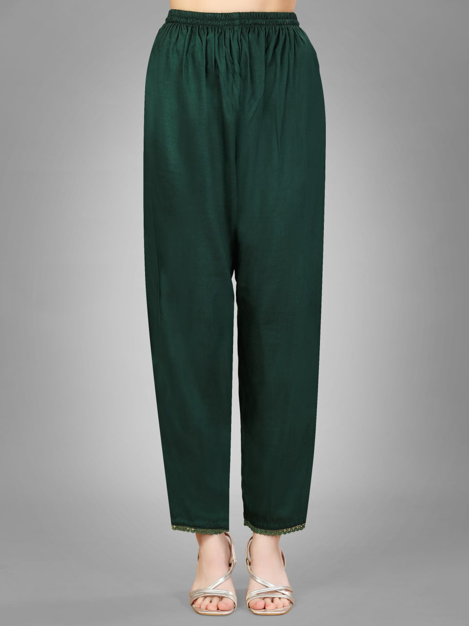 Dark Green Color Silk Blend with Embroidery and Sequence Work Pant - Kurti Pant Dupatta