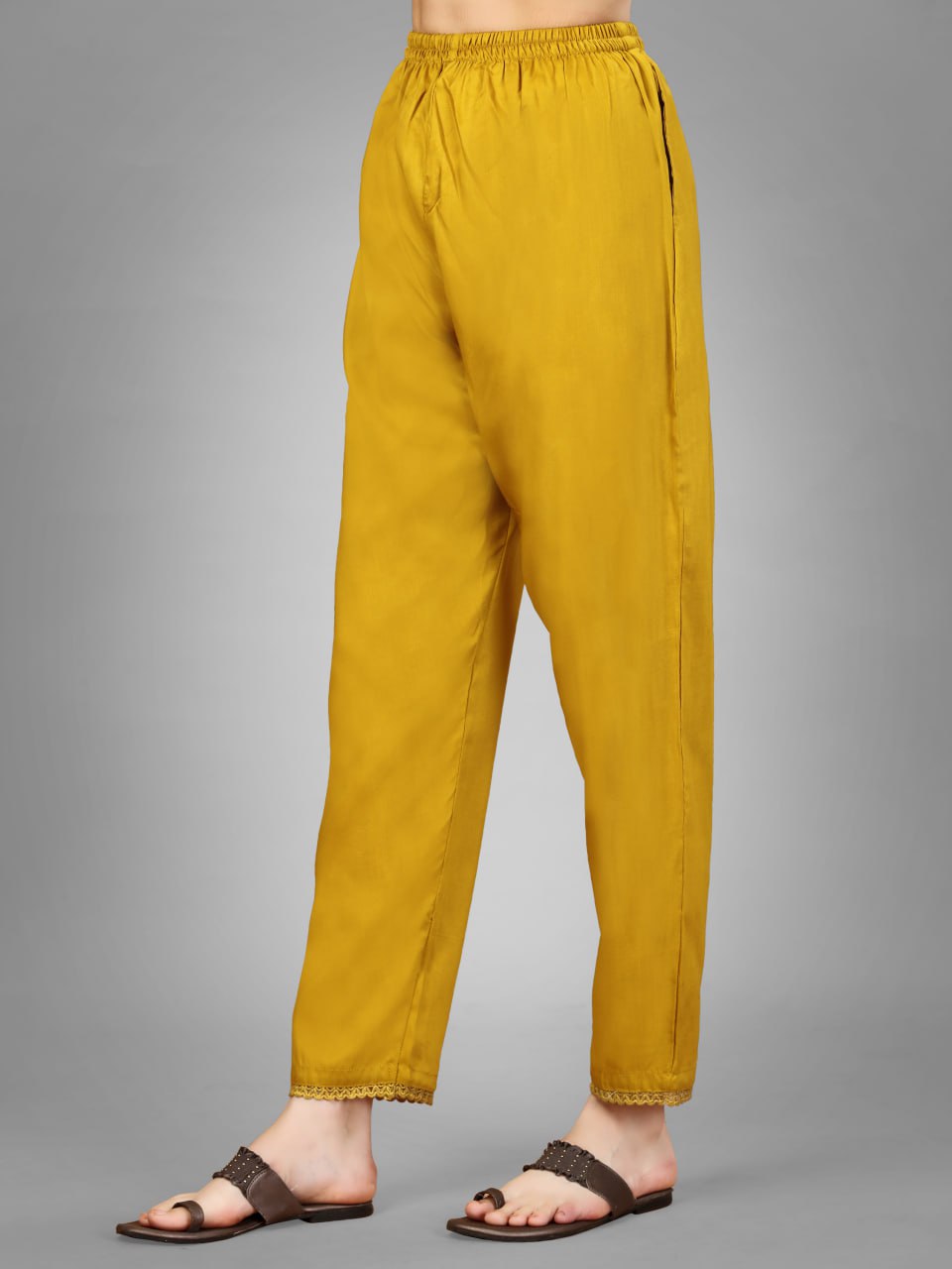 Golden Color Silk Blend with Embroidery and Sequence Work Pant - Kurti Pant Dupatta