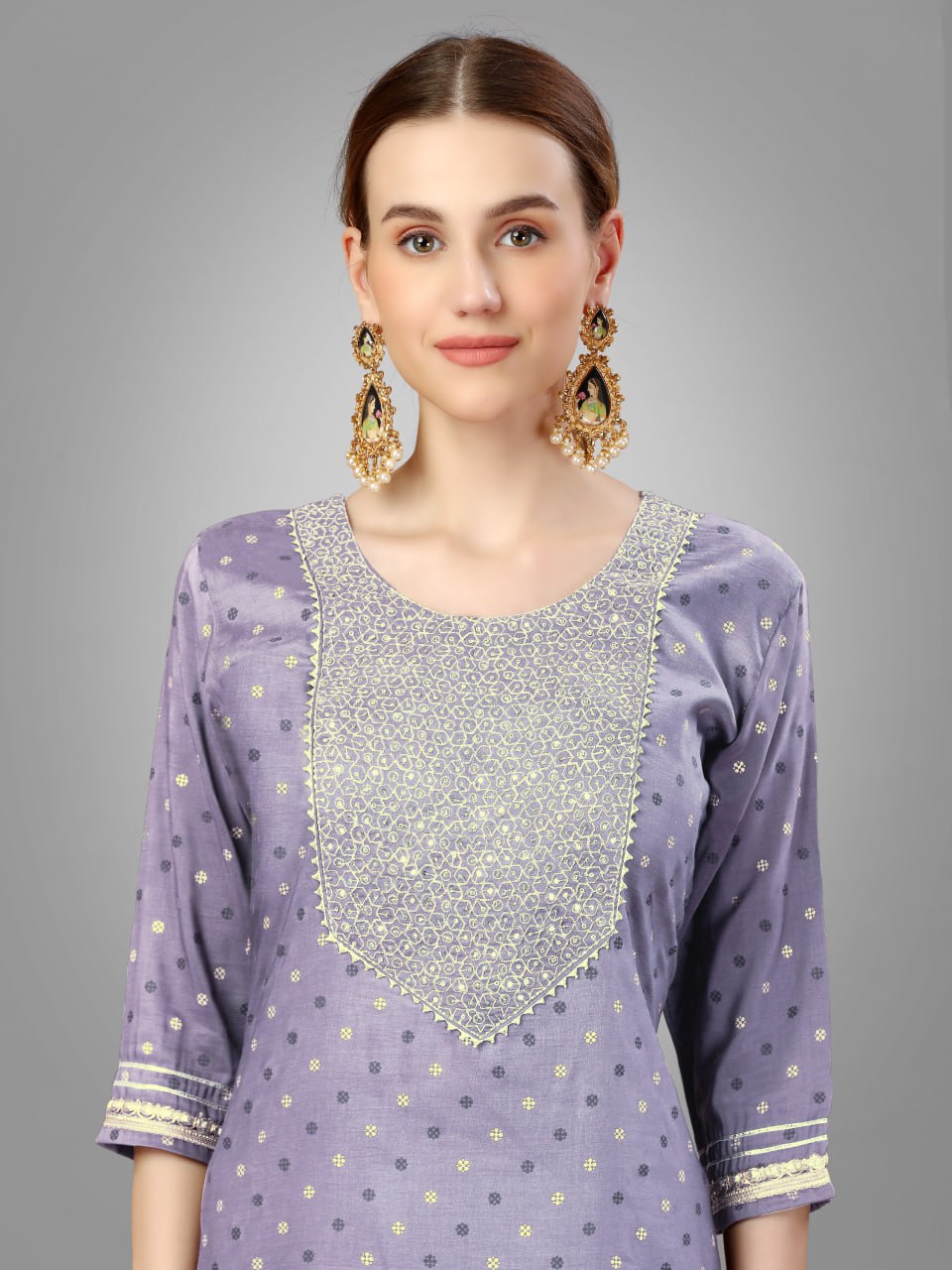 Lavender Color Silk Blend with Embroidery and Sequence Work Pant - Kurti Pant Dupatta