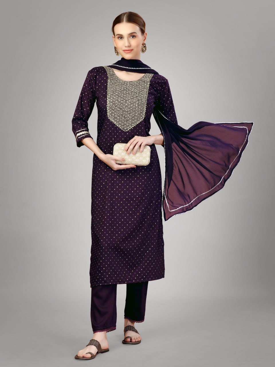 Purple Color Silk Blend with Embroidery and Sequence Work Pant - Kurti Pant Dupatta