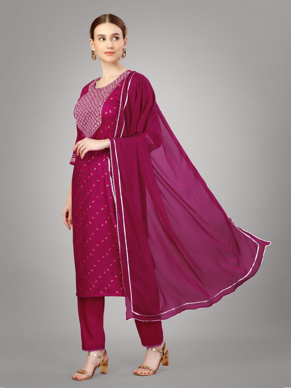 Rani Color Silk Blend with Embroidery and Sequence Work Pant - Kurti Pant Dupatta