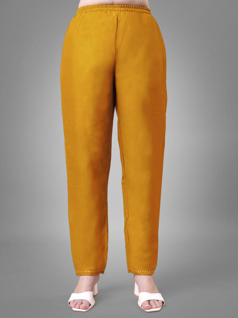 Yellow Colour Rayon Print With Embroidery and Fancy Lace Work Kurti Pant Dupatta