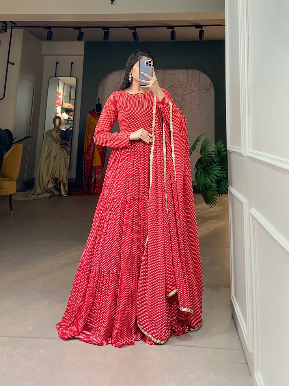 RED CELEBRATION OF WARMTH AND STYLE GEORGETTE PRINTED GOWN
