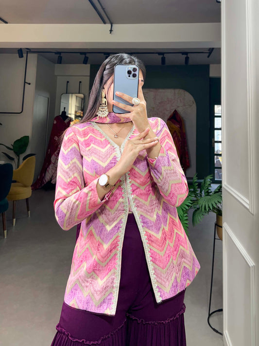 Purple Color Pure Viscose Jacquard Silk Weaving Work Palazzo Kurti Set