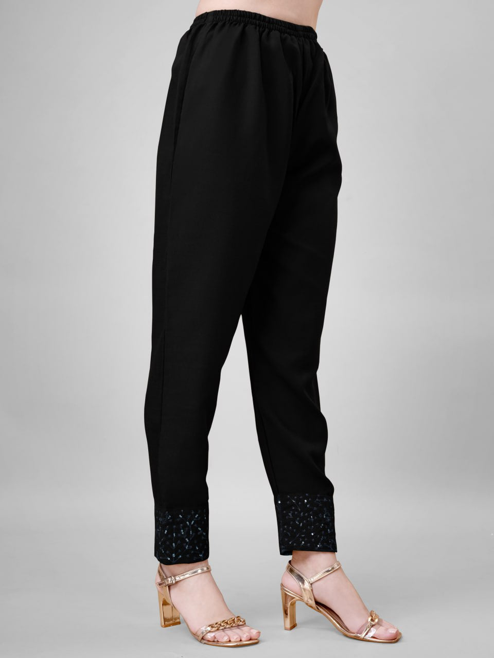Black Colour Cotton Blend with Embroidery and Sequence Work Kurti Pant