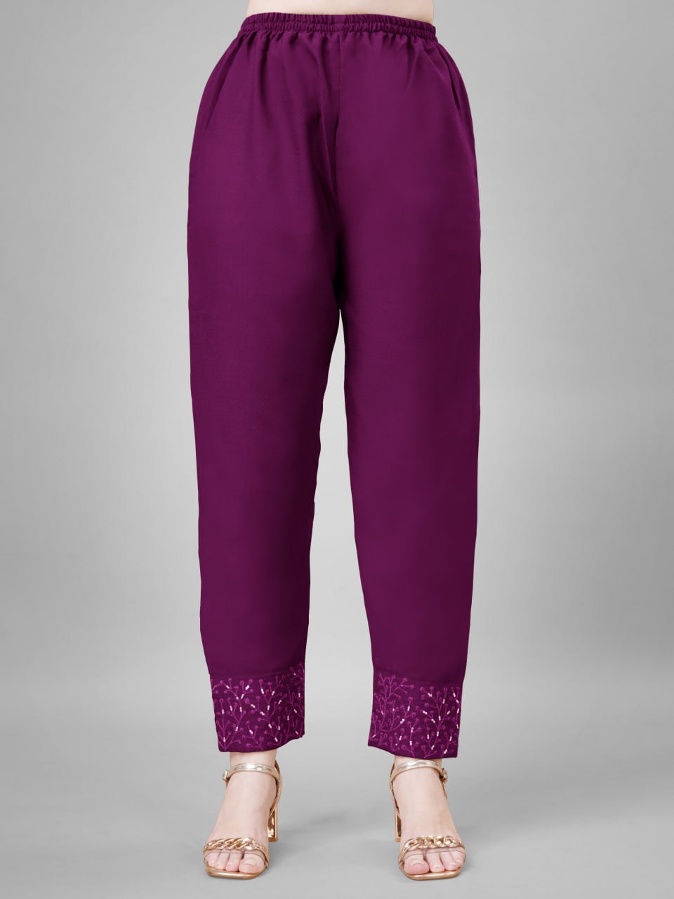 Purple Colour Cotton Blend with Embroidery and Sequence Work Kurti Pant