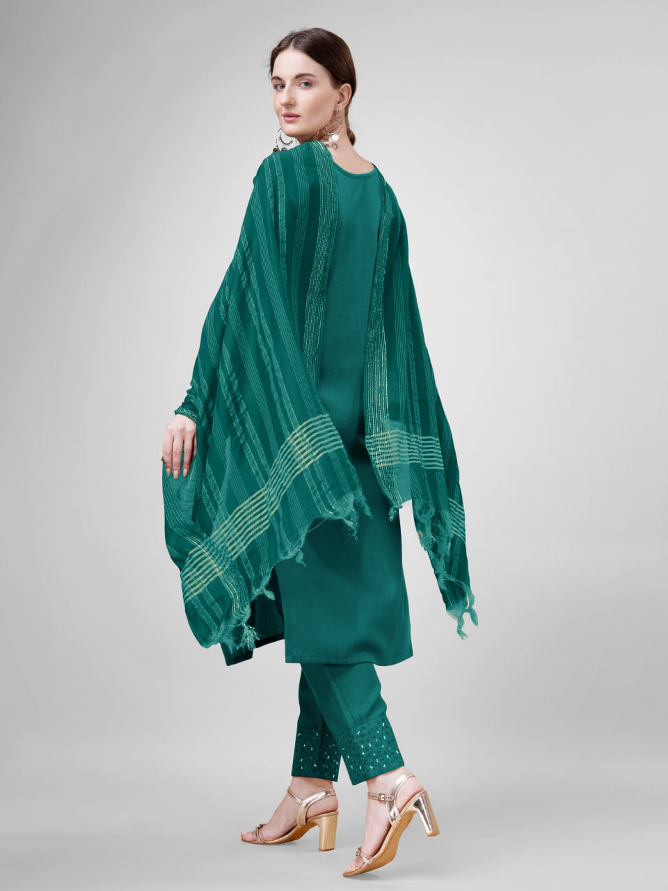 Rama Colour Cotton Blend with Embroidery and Sequence Work Kurti Pant