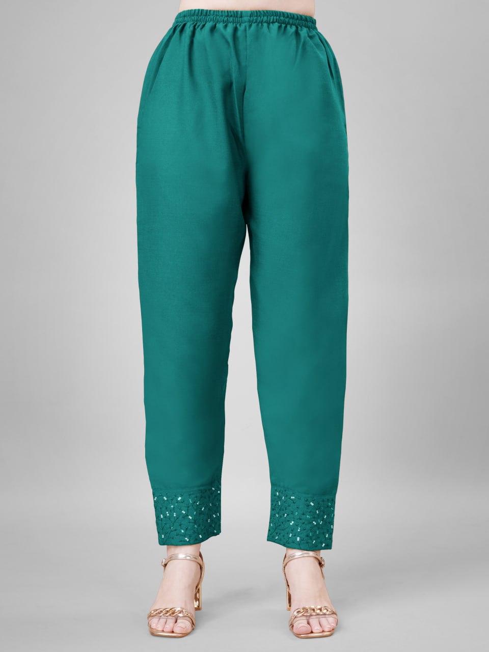 Rama Colour Cotton Blend with Embroidery and Sequence Work Kurti Pant