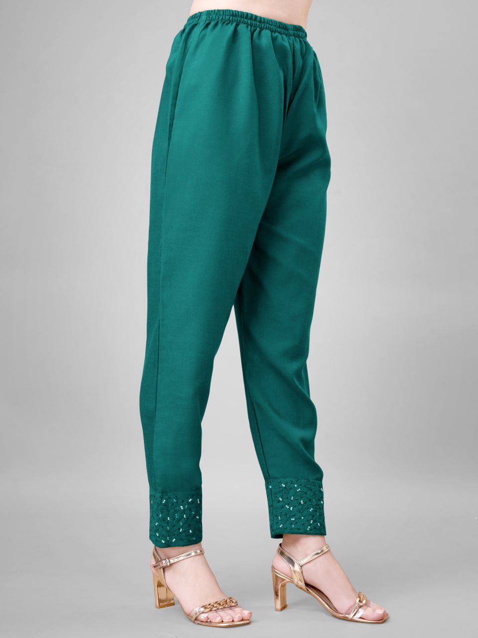 Rama Colour Cotton Blend with Embroidery and Sequence Work Kurti Pant