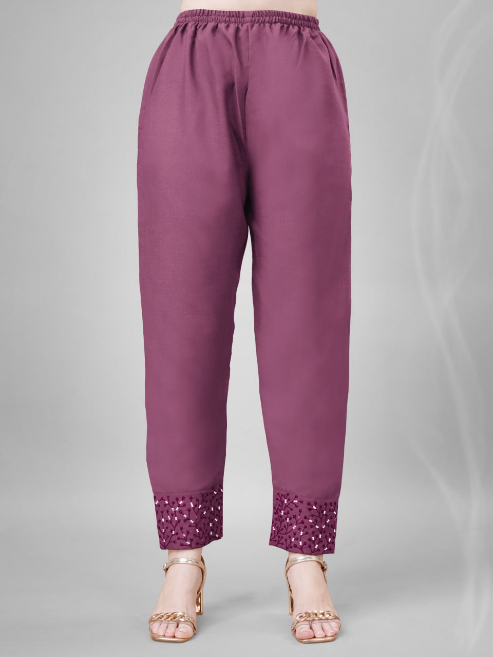 Wine Colour Cotton Blend with Embroidery and Sequence Work Kurti Pant