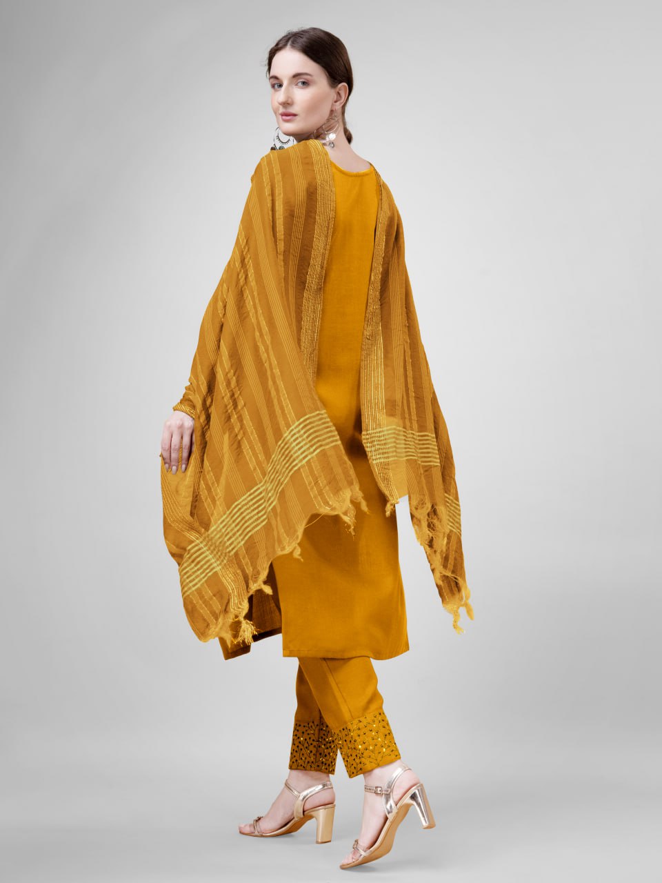 Yellow Colour Cotton Blend with Embroidery and Sequence Work Kurti Pant
