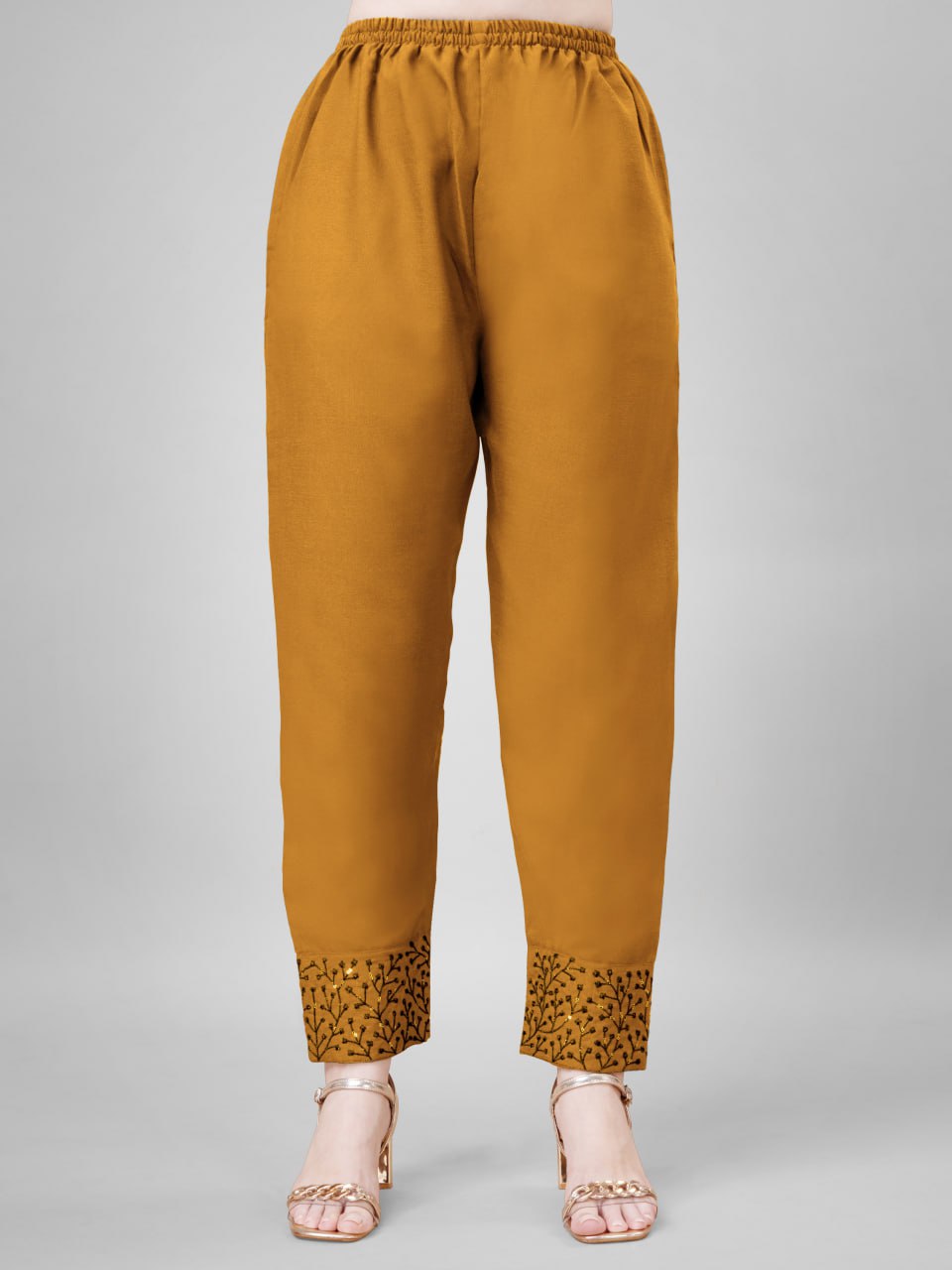 Yellow Colour Cotton Blend with Embroidery and Sequence Work Kurti Pant
