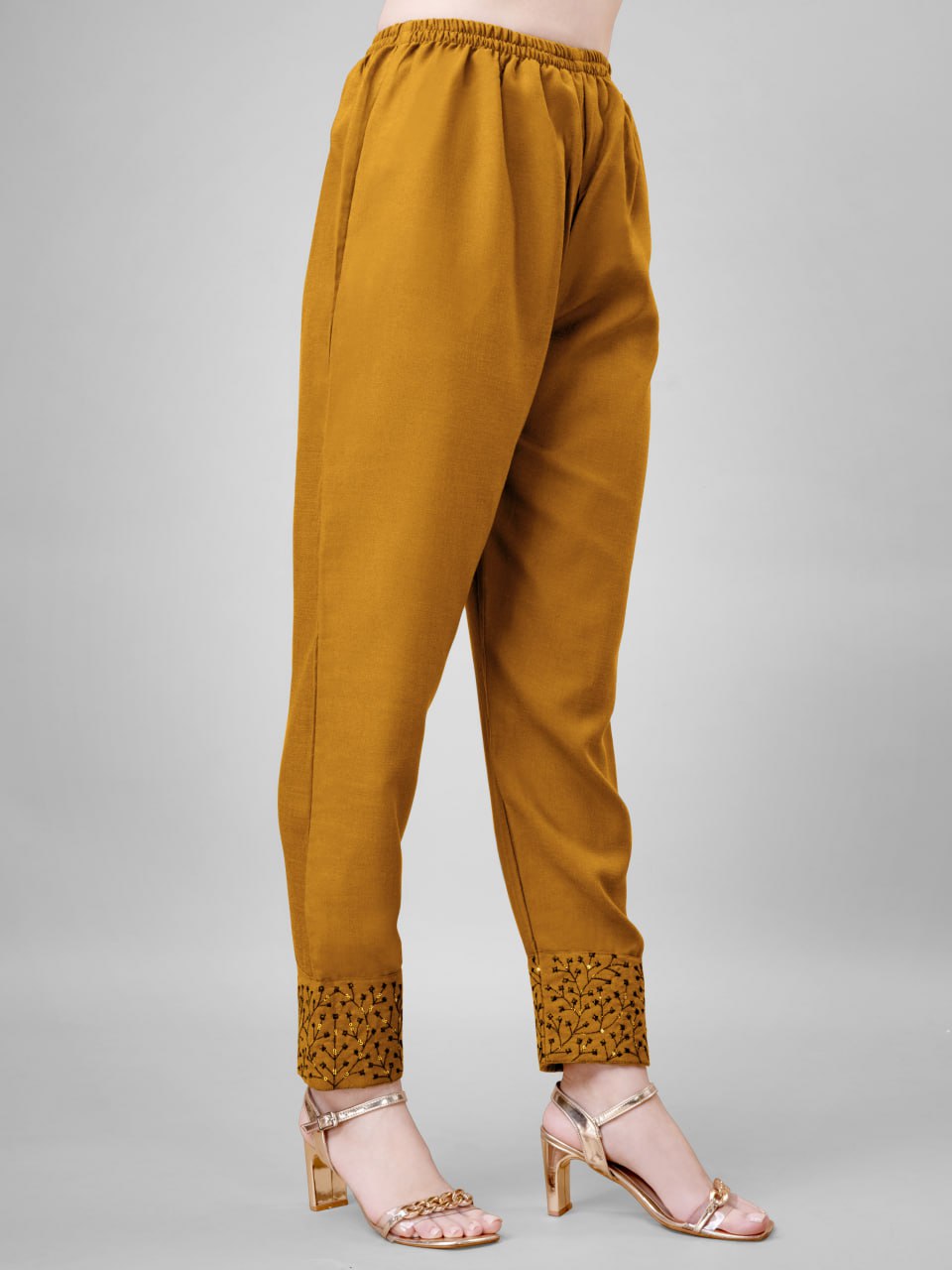 Yellow Colour Cotton Blend with Embroidery and Sequence Work Kurti Pant