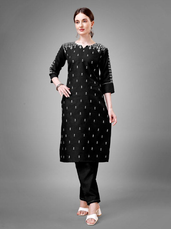 Black Colour Cotton Blend with Embroidery and Sequence Work Kurti Pant