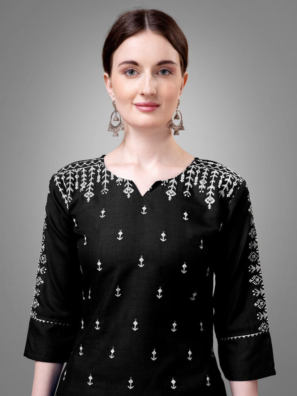 Black Colour Cotton Blend with Embroidery and Sequence Work Kurti Pant