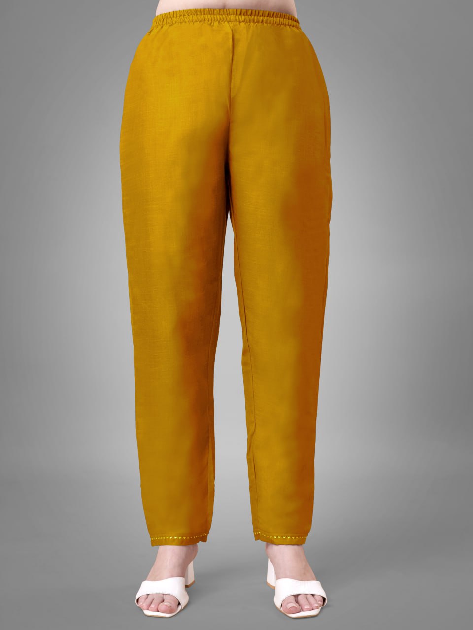 YELLOW Cotton Blend with Embroidery and Sequence Work Kurti Pant