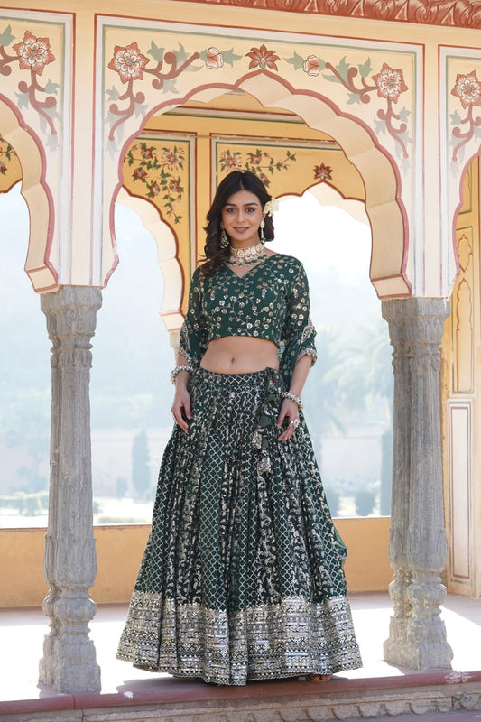 Green Designer Pure Viscose Jacquard fabric Lehenga Choli
