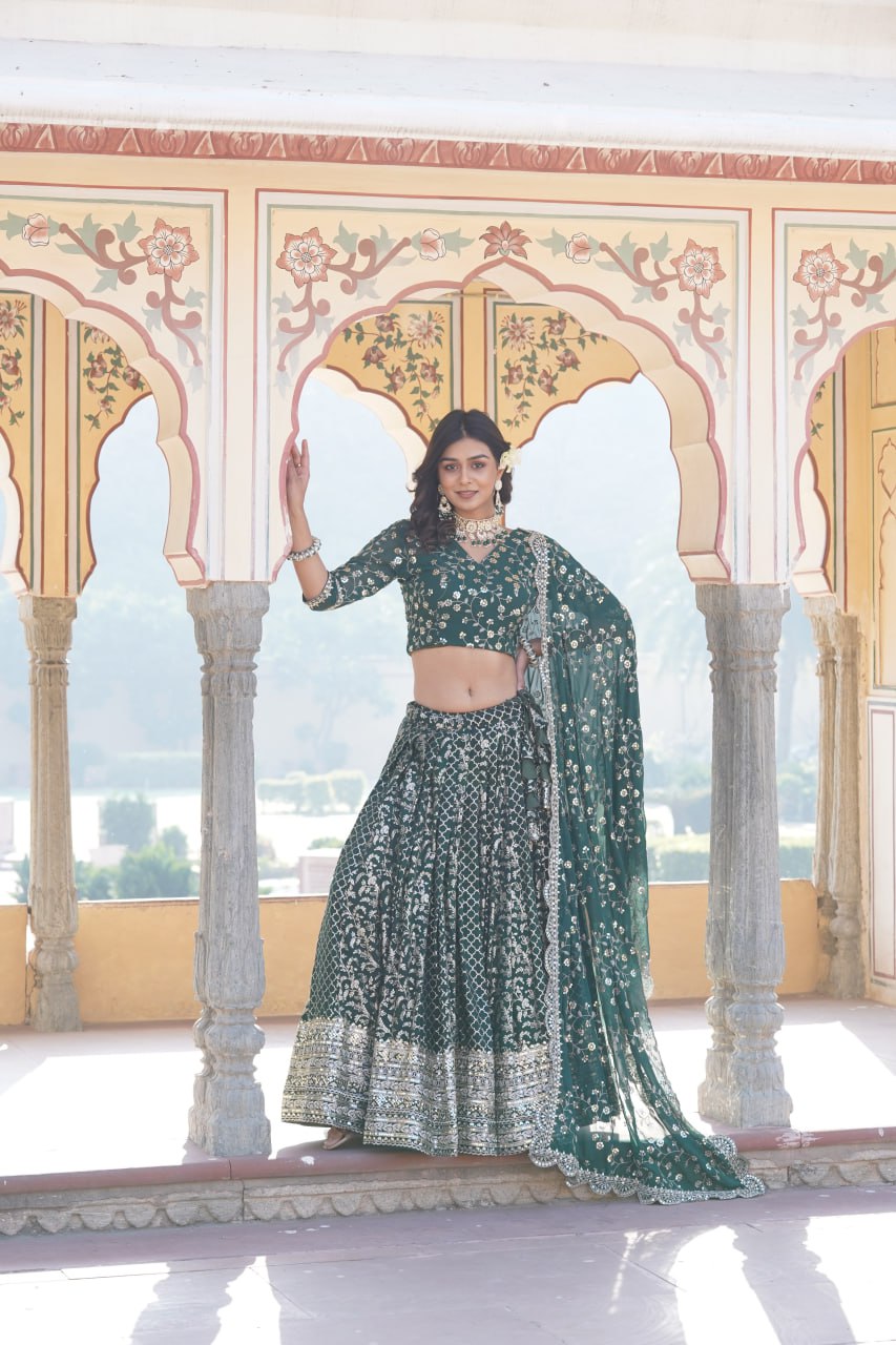 Green Designer Pure Viscose Jacquard fabric Lehenga Choli