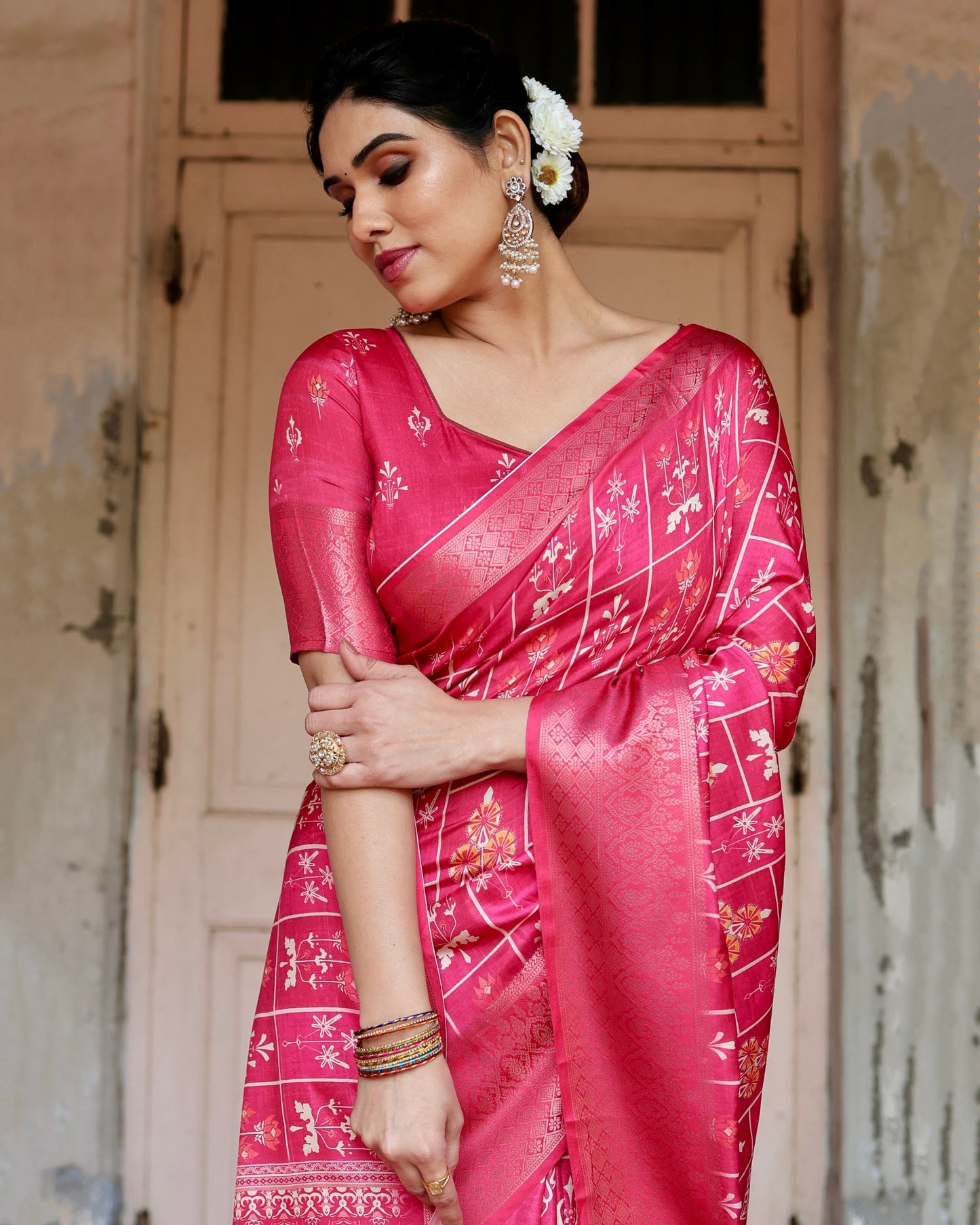 PURE SILK DIGITALLY PRINTED SAREE WEAVED WITH GOLDEN ZARI COMES WITH TASSELS