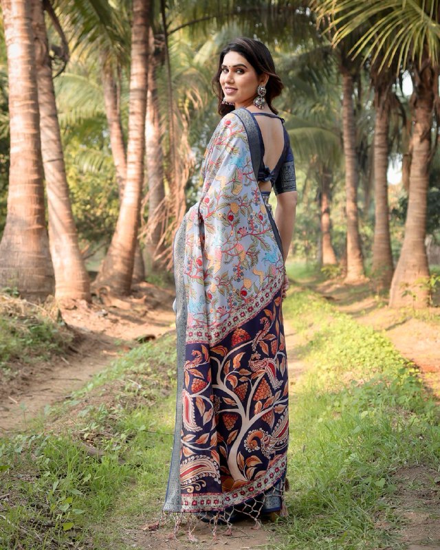 PURE SILK DIGITALLY PRINTED SAREE WEAVED WITH GOLDEN ZARI COMES WITH TASSELS