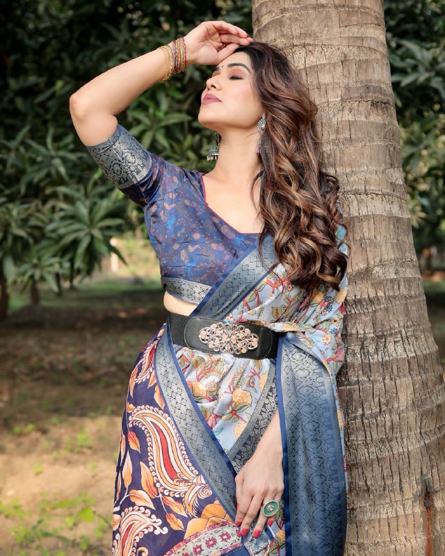 PURE SILK DIGITALLY PRINTED SAREE WEAVED WITH GOLDEN ZARI COMES WITH TASSELS