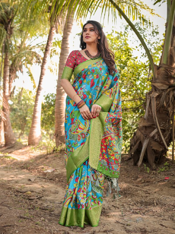 PURE SILK DIGITALLY PRINTED SAREE WEAVED WITH GOLDEN ZARI COMES WITH TASSELS