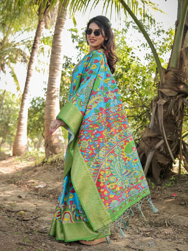 PURE SILK DIGITALLY PRINTED SAREE WEAVED WITH GOLDEN ZARI COMES WITH TASSELS