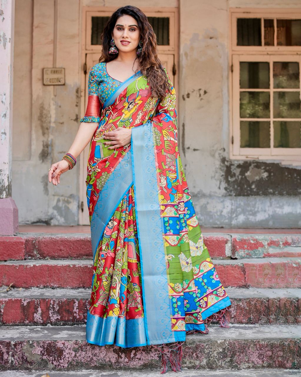 PURE SILK DIGITALLY PRINTED SAREE WEAVED WITH GOLDEN ZARI COMES WITH TASSELS