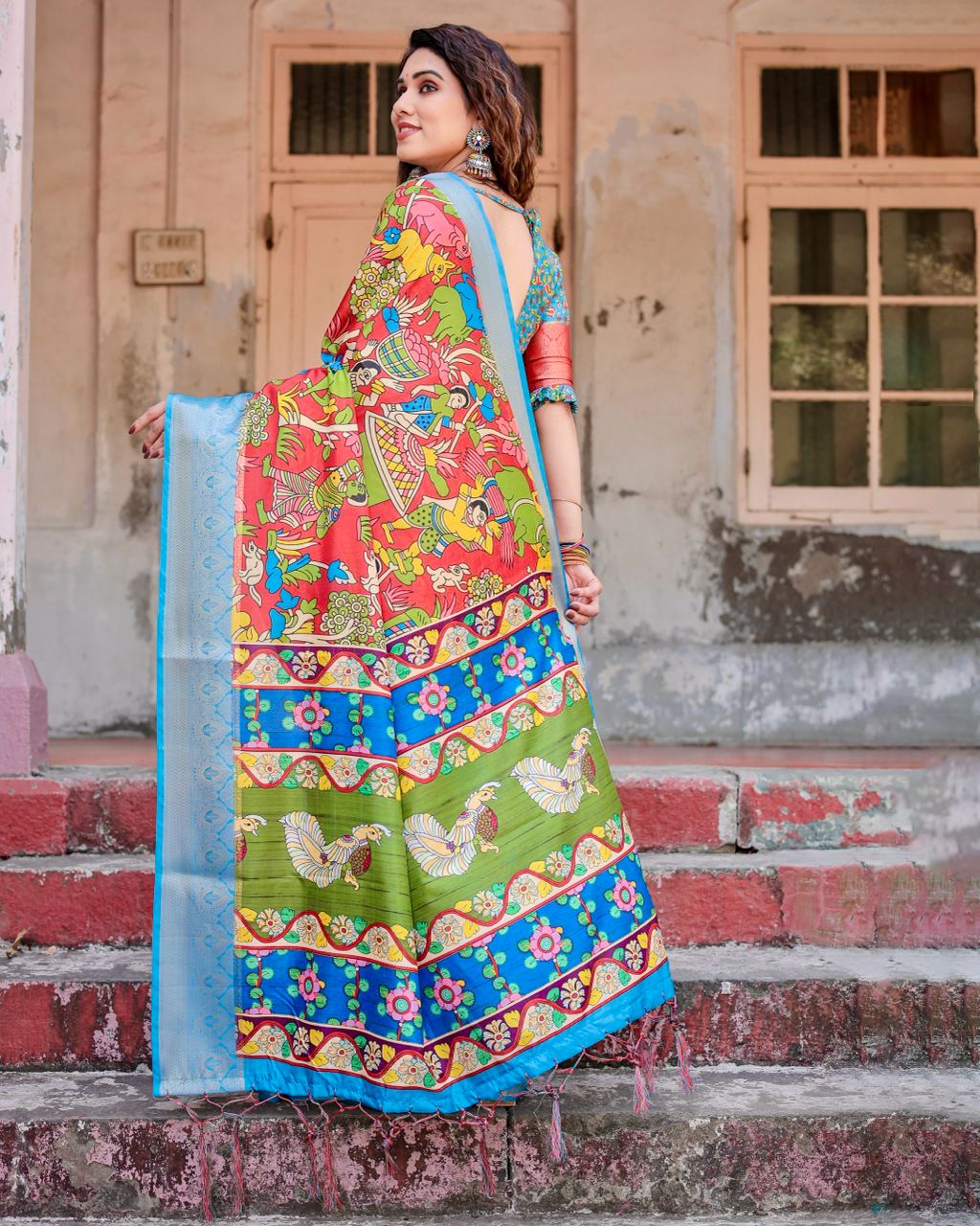PURE SILK DIGITALLY PRINTED SAREE WEAVED WITH GOLDEN ZARI COMES WITH TASSELS