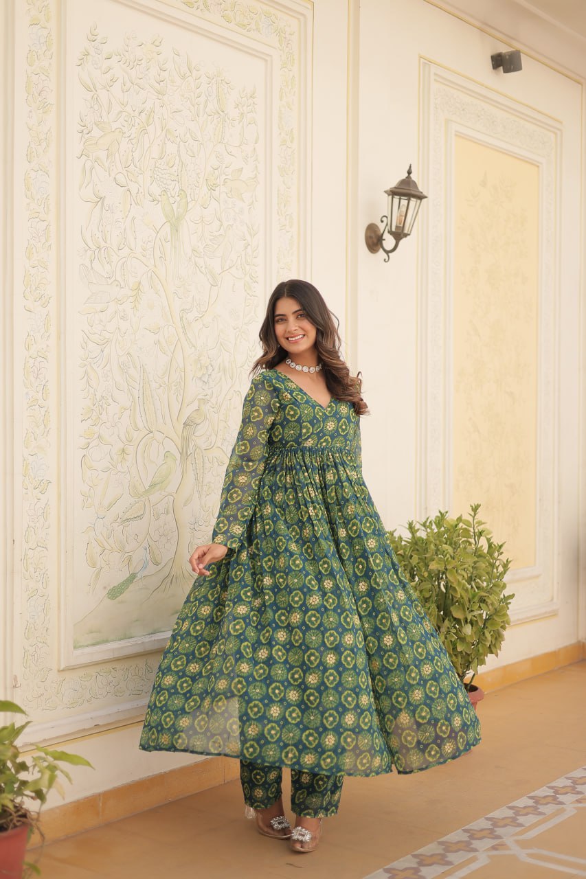 Rama Fancy V Neck Faux Georgette With Foil Print Suit