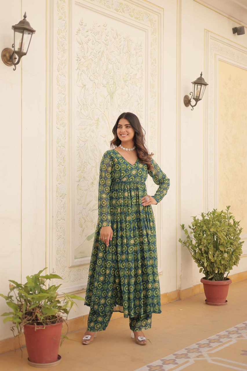 Rama Fancy V Neck Faux Georgette With Foil Print Suit
